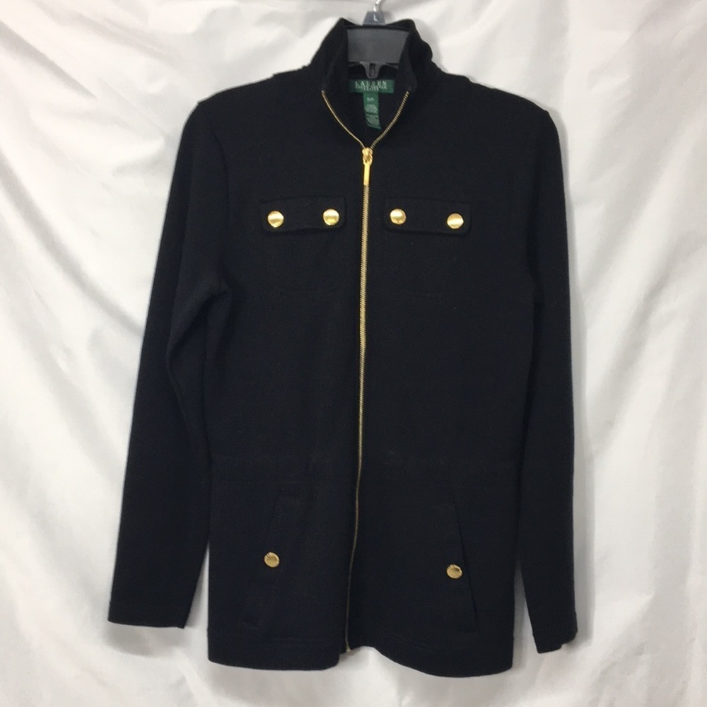 Lauren Ralph Lauren Womens Black Full Zip Cotton Sweater Jacket Size XS Like-New
